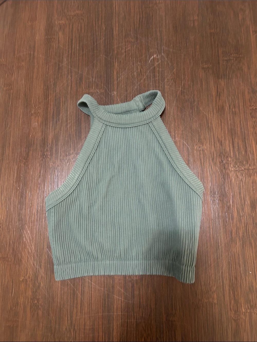 aerie Ribbed High-Neck Crop Tank in Sage